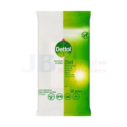 Dettol 2-In-1 Antibacterial Wipe (60 Pack)