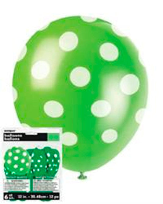 Balloons - Lime Green with White Dots (6 X 30cm Balloons)