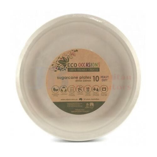Alpen Individual Alpen Sugarcane Dinner Plate Natural 23cm (10 Pack) 9310720402031 JBM400203 Alpen Sugarcane Dinner Plate Natural 23cm (10 Pack)