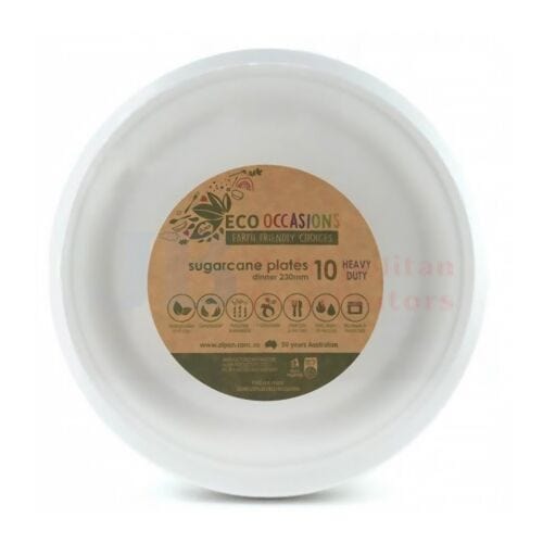 Alpen Individual Alpen Sugarcane Dinner Plate White 23cm (10 Pack) 9310720402536 JBM400253 Alpen Sugarcane Dinner Plate White 23cm (10 Pack)