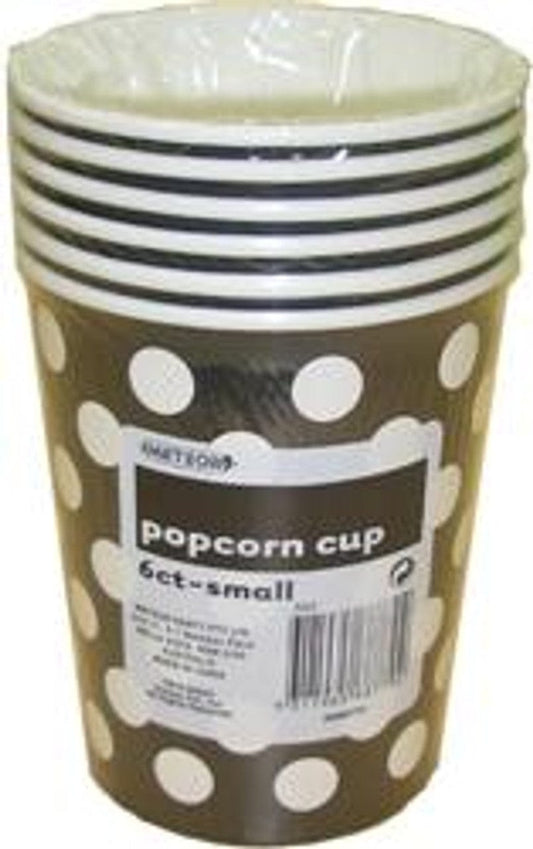 Essentials At Home Individual Popcorn Cups - Black with White Dots (6 paper cups each 14h x 11.5w cm) 9311965687702 TPFS4082 Popcorn Cups - Black with White Dots (6 paper cups each 14h x 11.5w cm)