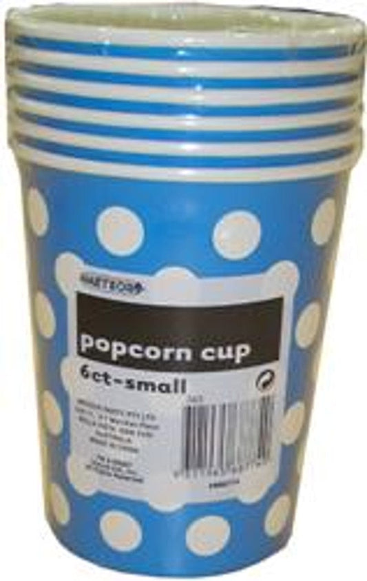 Essentials At Home Individual Popcorn Cups - Royal Blue with White Dots (6 paper cups each 14h x 11.5w cm) 9311965687740 TPFS4085 Popcorn Cups - Royal Blue with White Dots (6 paper cups each 14h x 11.5w cm)
